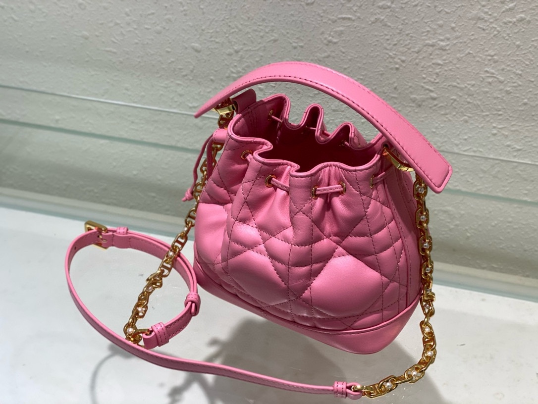 Small Dior Jolie Bucket Bag Candy Pink Macrocannage Lambskin and Calfskin